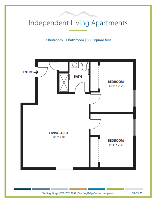 Sterling Ridge Senior Living_Floor Plans_Independent Living_Two Bedroom_One Bathroom